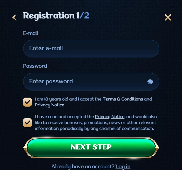 Millioner Australia registration or verification interface with no personal information entered