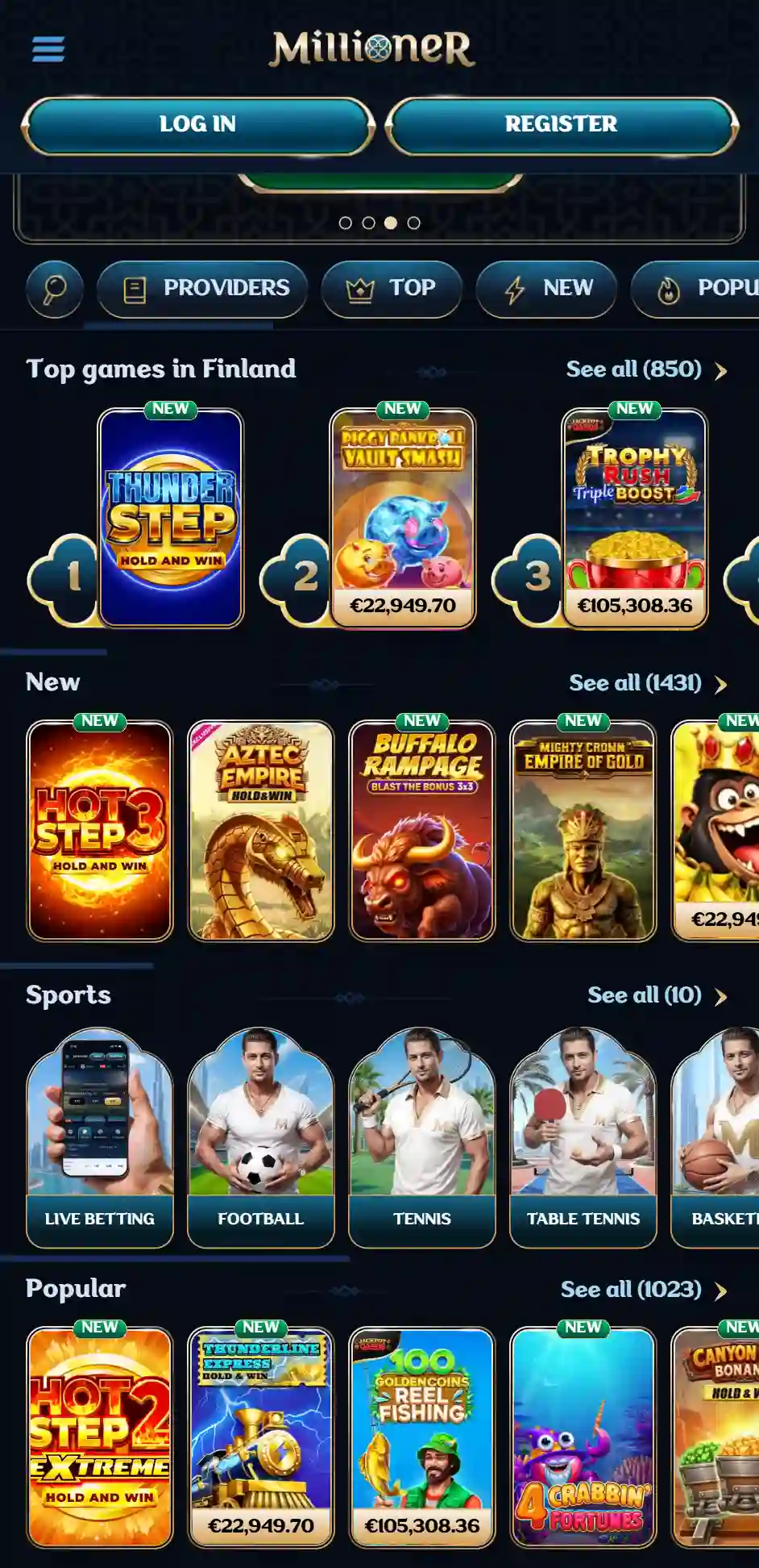 Millioner Australia website displayed in a mobile browser viewport